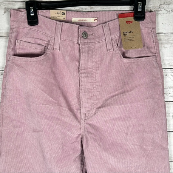 Levi's Ribcage Pink Bellbottom Flare Boot Wide Leg Corduroy Pants 29x32 NWT $80 - Picture 4 of 8